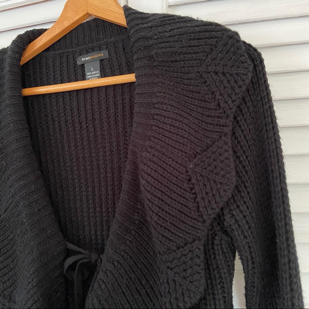 {BCBG Max Azria} Retro Wavy Butterfly Black Tie Front Cardigan - Large - Picture 4 of 5